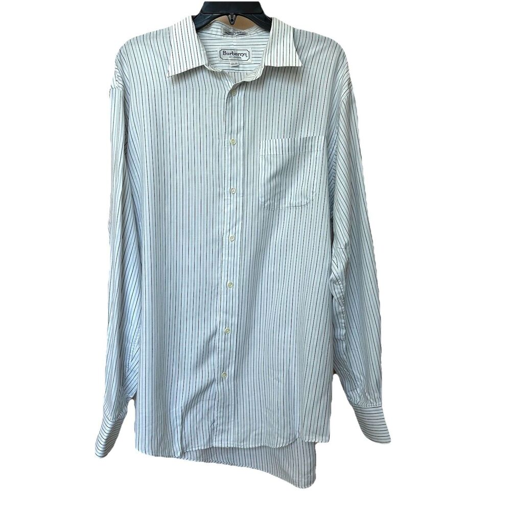 Burberrys Of London Shirt Men’s 17 1/2-35 Button Up Blue Stripe Preppy Classic